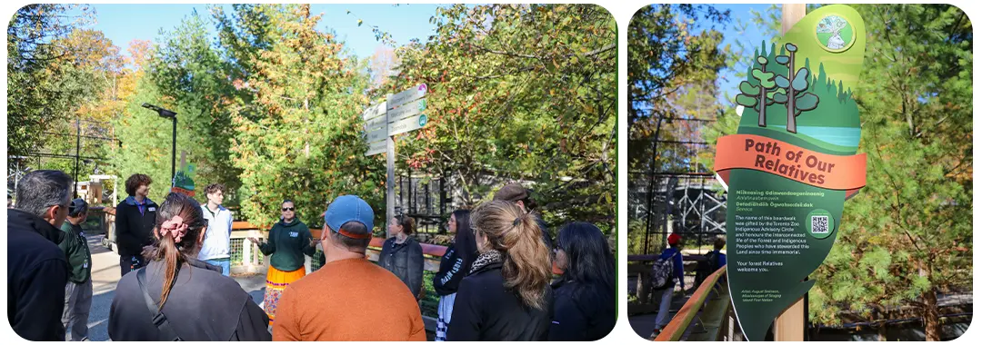 Two images showing the group opening the Boardwalk naming ceremony and second image showing the custom designed sign that has been put in place