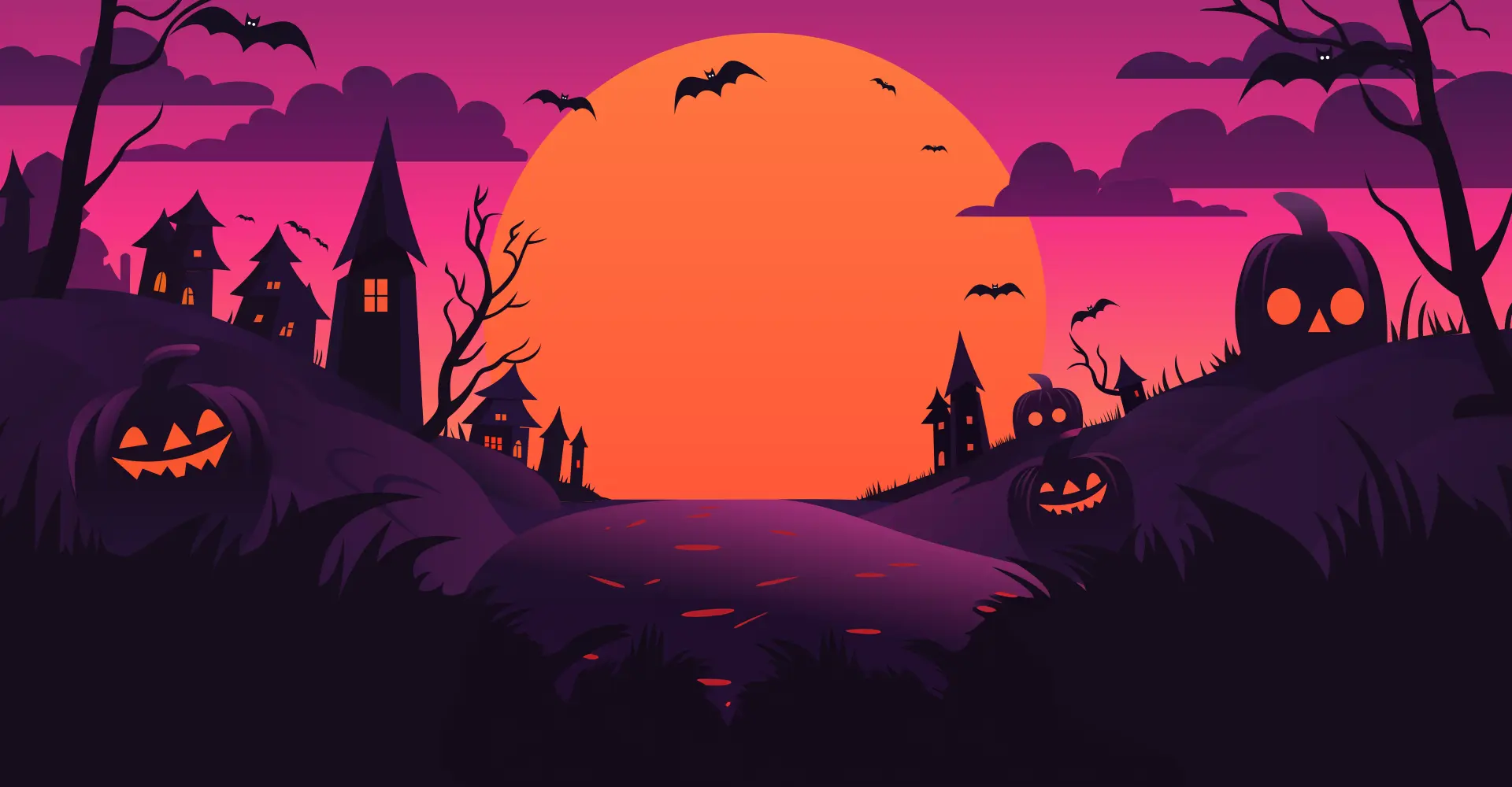 Scary street scene with a full moon