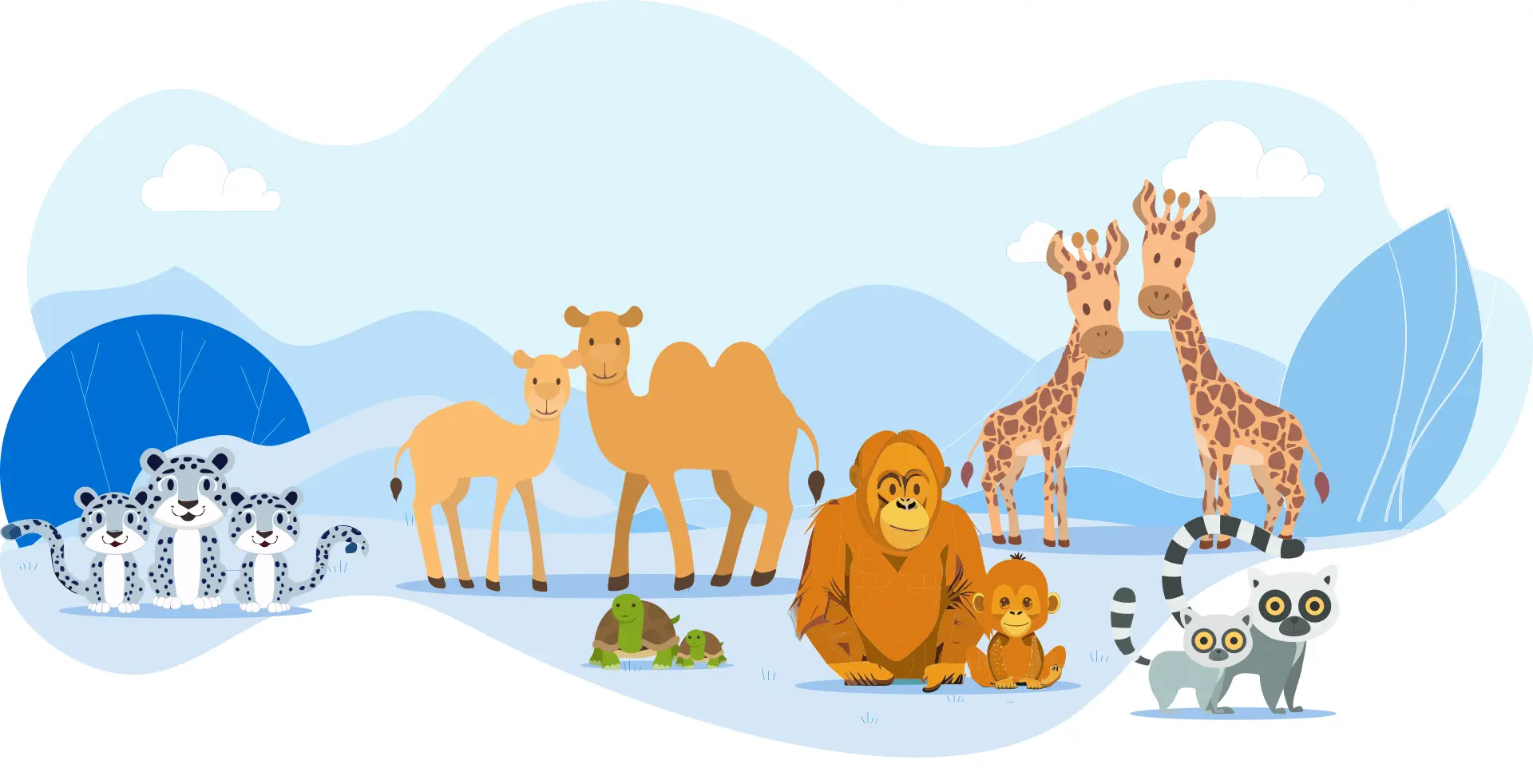 Cartoon image of animal familes at the Toronto Zoo