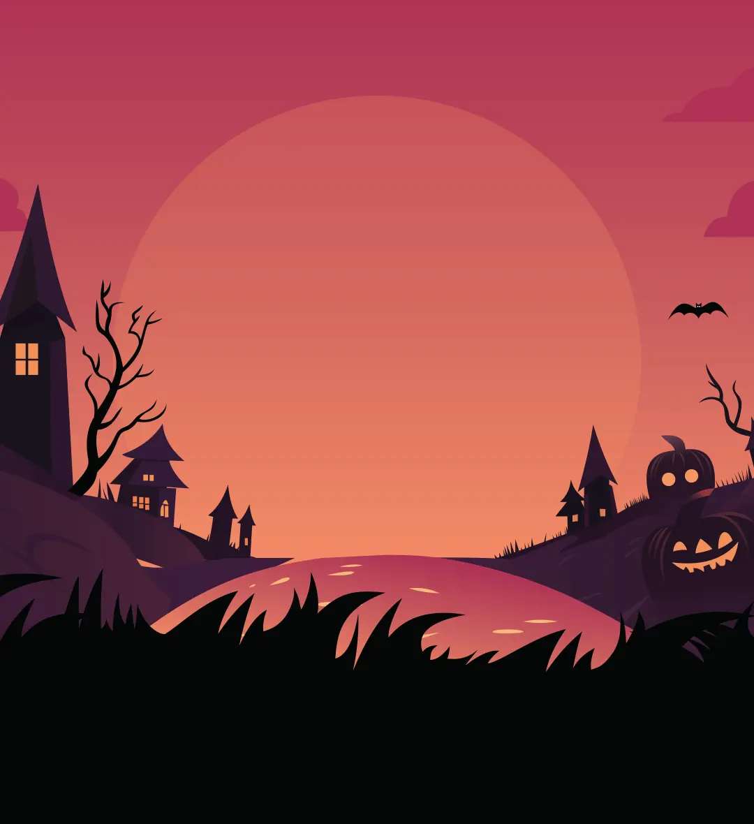 Scary street scene with a full moon