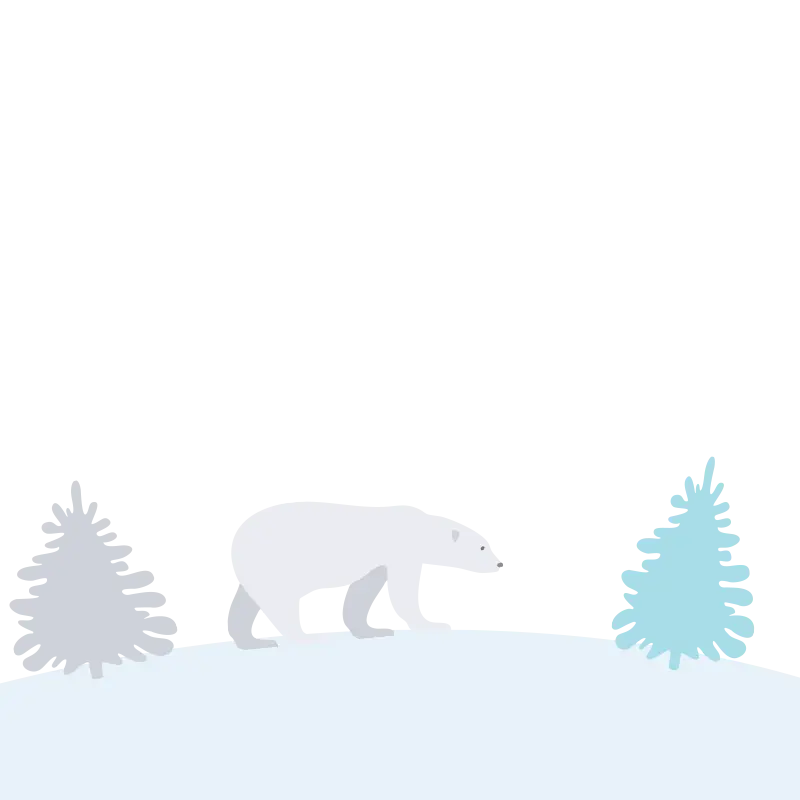 A Polar Bear walks across the snow in front of Ever Green Trees