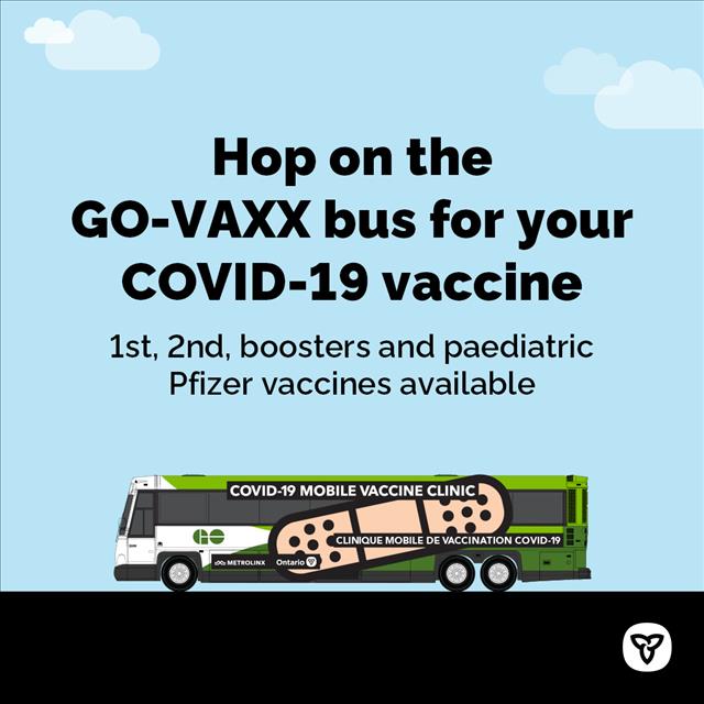GOVAXX Bus for 1st, 2nd, boosters and paediatric. Pfizer vaccines available.