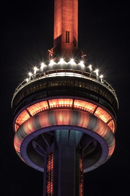 CN tower lights at night